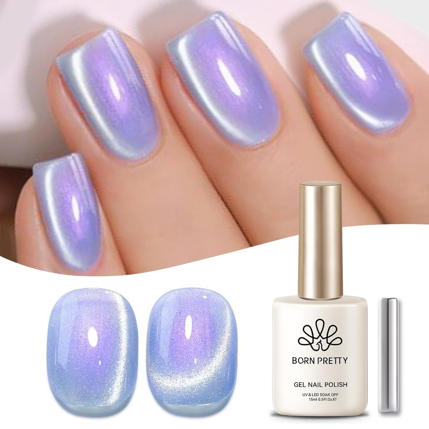 Born Pretty Cat Magnetic Eye Gel Nail Polish, Fairy Purple Glitter Cat Magnetic Gel Nail Polish for Nail Art Manicure Salon DIY at Home 15ML