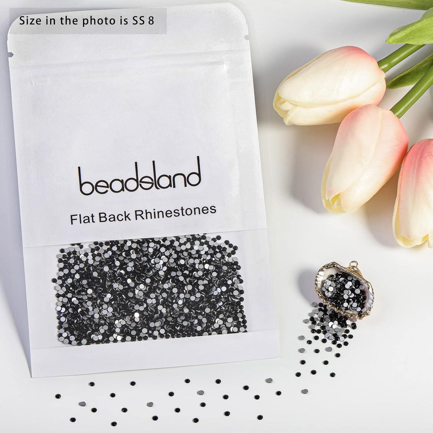 beadsland Flat Back Crystal Rhinestones Round Gems, Black (2.3-2.5mm) SS8/1440pcs