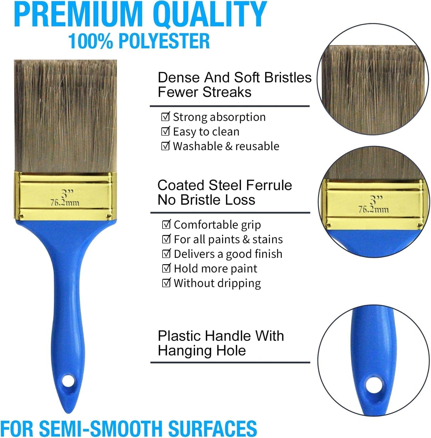 10 Pack Professional Paint Brushes (4" 3" 2" 2.5" 1.5" 1" Flat & Angle) Painters Paint Brush Set, Paint Brushes for Walls, Painting Brushes Bulk, House Painting Tool Set Kit