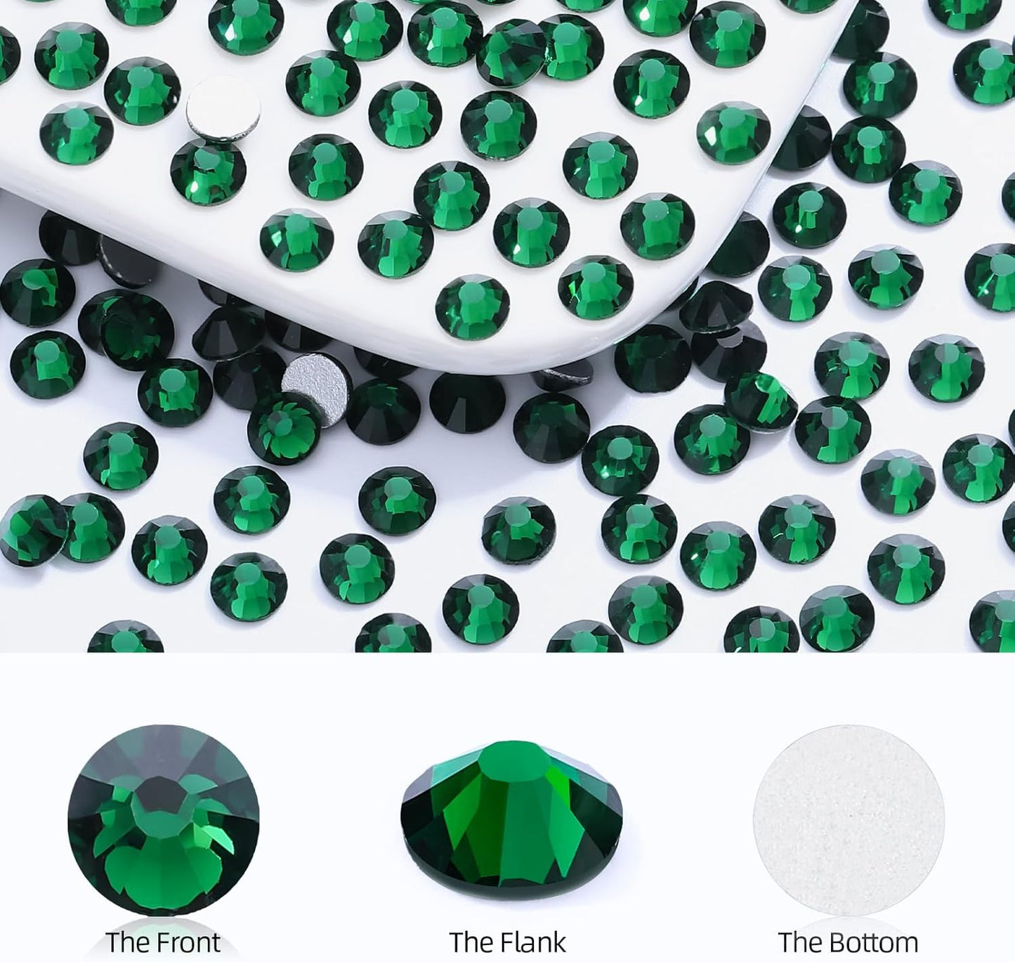 Green Flatback Rhinestones, Glass Rhinestones for Nail Art and Craft, Glue Fix, Loose Crystal Gemstones(Green, SS20, 2880pcs, 4.6-4.8mm)