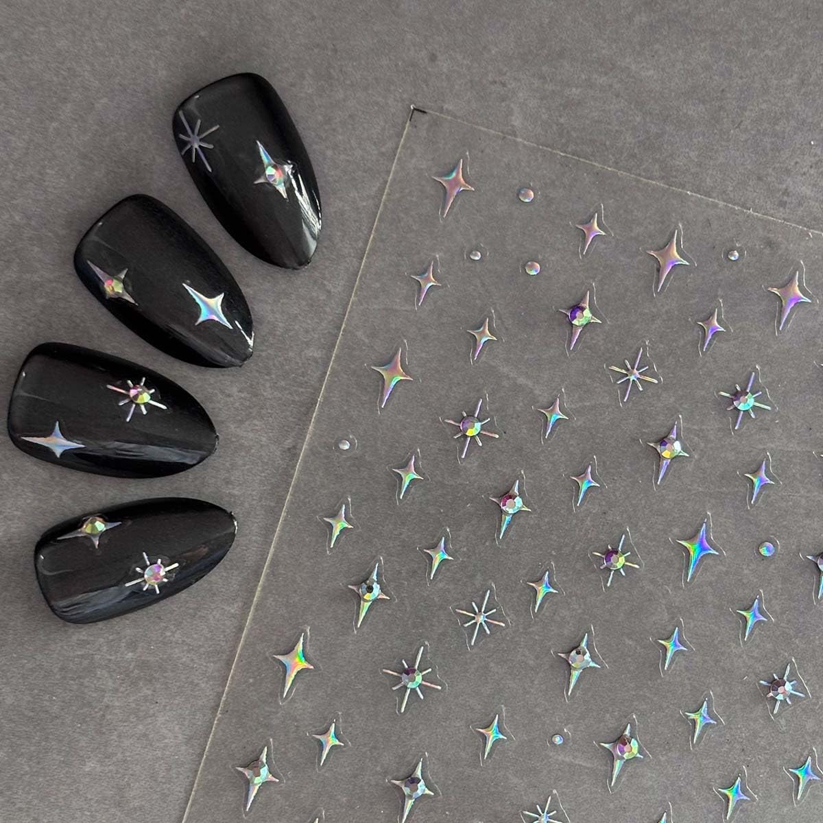 1Sheet Star Nail Stickers 5D Embossed Star Nails Decals for Nail Art Self Adhesive Aurora Stars Stickers with Glitter Shiny Nails Design Stars Nails Supplies for Women DIY Manicure
