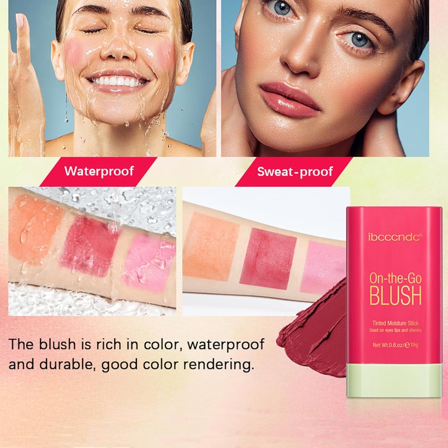 Cream Coral Orange Blush Stick,Multi-Use Makeup Milk Blush Stick,Long Lasting Natural Blush Makeup 2-in-1 Cheek and Lip Tint,Waterproof Vegan Tinted Moisturizer Matte Blush Stick for Cheeks and Lip