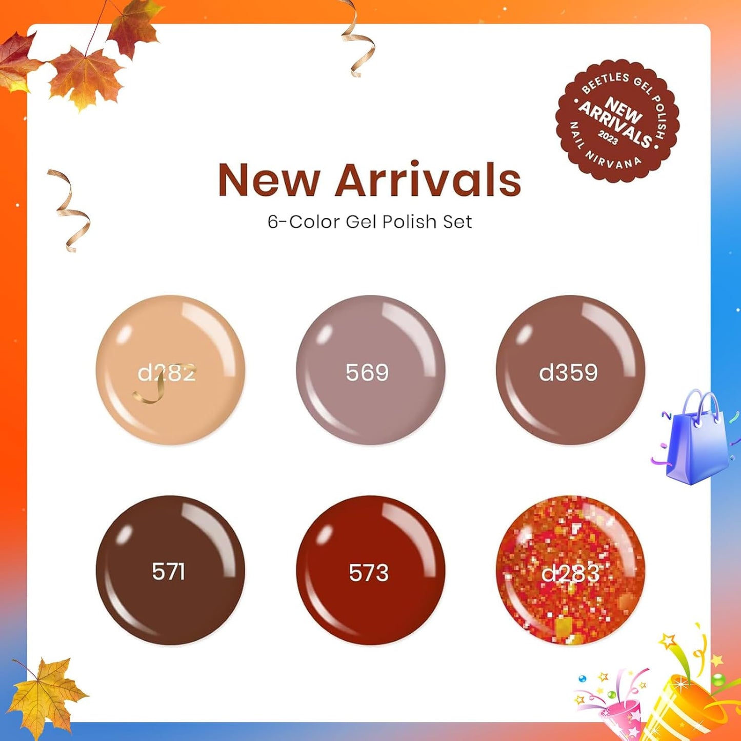 Beetles Fall Gel Nail Polish Set - Nude Brown Burgundy Red Natural 6 Colors Skin Tones Gel Nail Polish Soak off Nail Uv Lamp Manicure Caramel Collection Gifts for Women