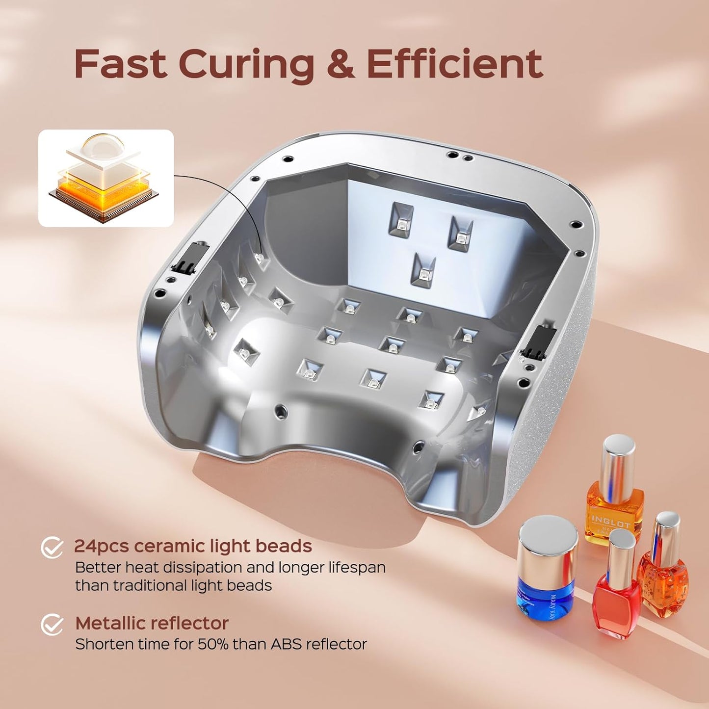 BOLASEN Cordless Rechargeable UV Nail Lamp - UV Light for Gel Nails with Metallic Reflector & Metal Base, 54W Portable Wireless LED Nail Dryer, Professional Curing Lamp for Salon, Silver Glitter