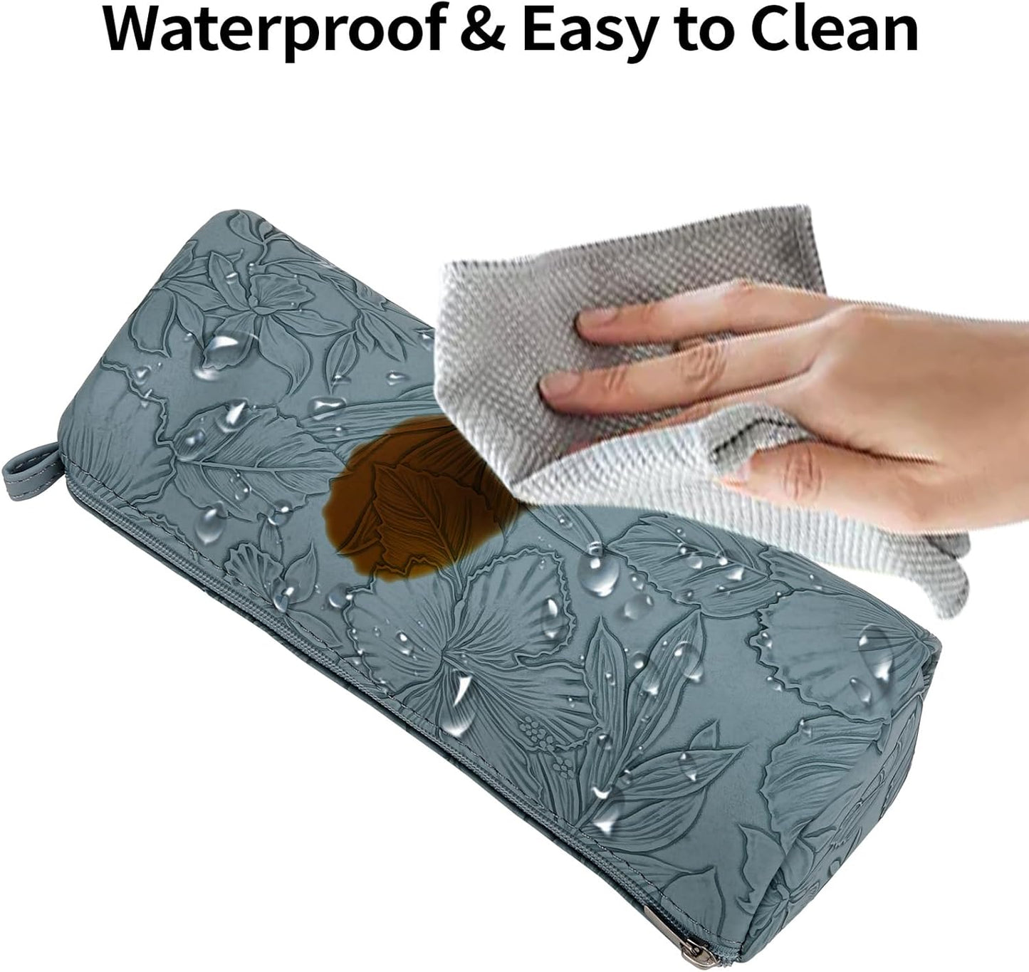 2pcs Set PU Leather Cosmetic Bag for Women - Floral Makeup Bag Portable Storage Purse for Makeup (Z-Blue-2 Case)