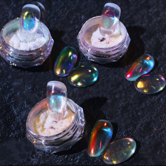 3 Boxes Ice Transparent Aurora Nail Powder Neon Rainbow Holographic Chameleon Powder Multi Chrome Iridescent Pigment Pearlescent Nail Art Glitters(Transparent#4#5#6)
