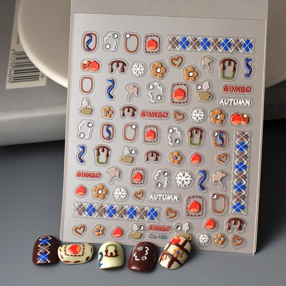 Fall Ginkgo Leaves Nail Art Stickers 5D Embossed Autumn Nail Stickers, Self-Adhesive Durable Nail Art Decals for Women Girls, Nail Wraps Decoration Manicure for DIY Acrylic Nail Accessories