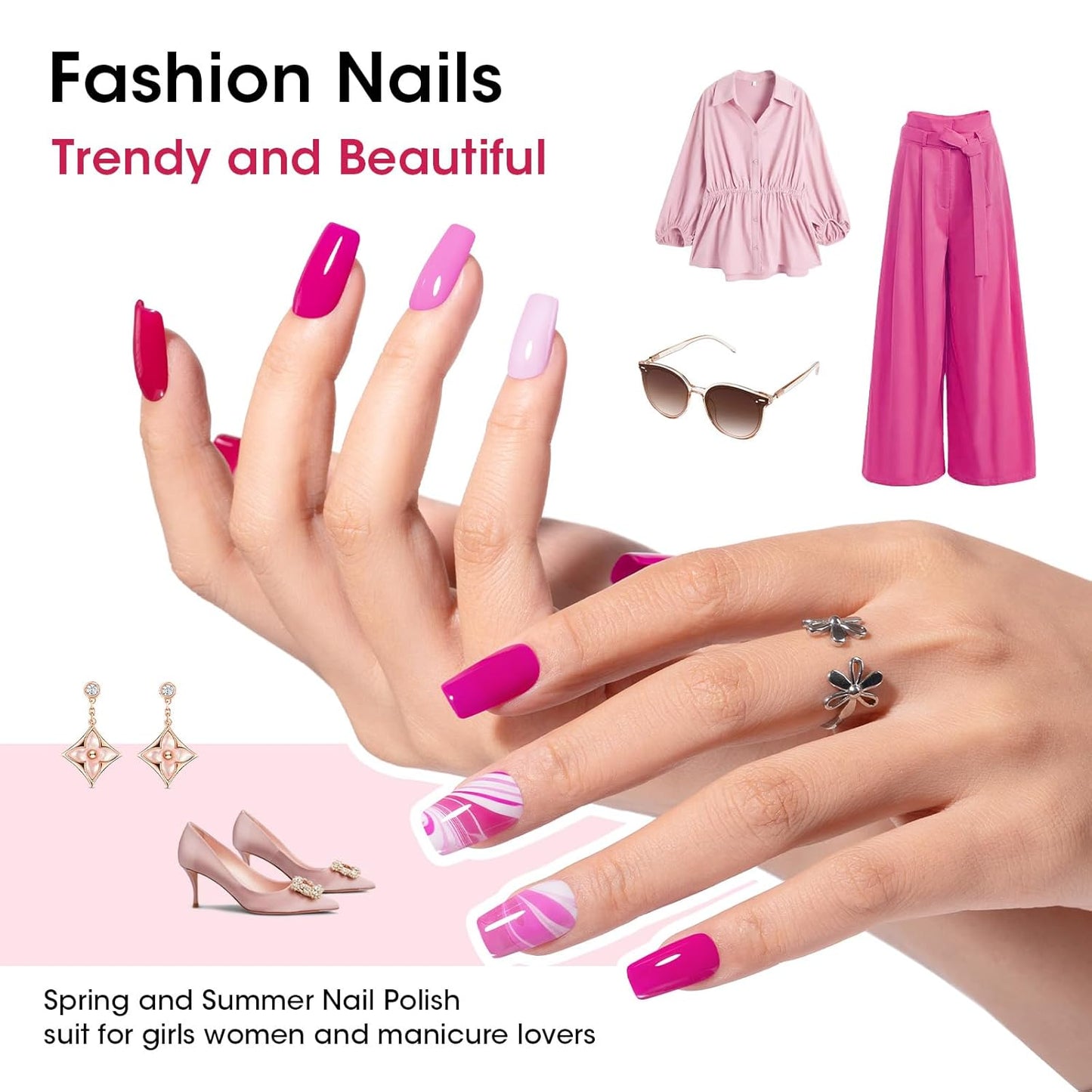 GELLEN Hot Pink Nail Polish, Pinkish Purple Natural Traditional Regular Nail Polish Quick Air Dry 6-Set For Acrylic Natural Nails Toes Home Salon, Non UV Gel, Chip Resistant, Hema Free, Toxin Free