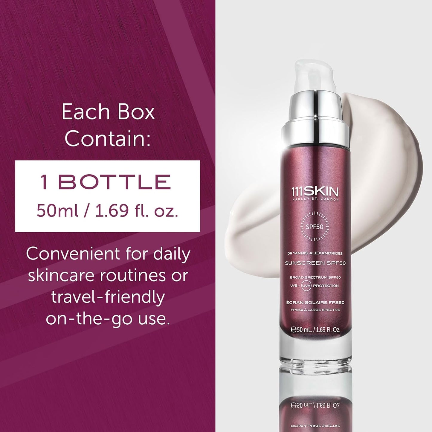 111SKIN Sunscreen SPF 50, Mineral Face and Non Greasy Sunscreen for Daily Use, Broad-Spectrum UVA/UVB and Blue Light Protection, Niacinamide and Polyglutamic Acid, 50 ml