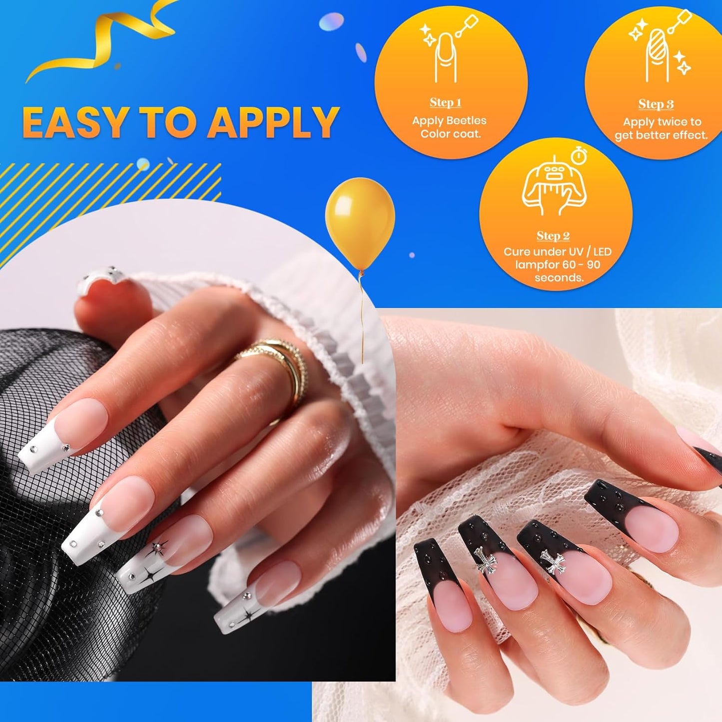Beetles White Gel Nail Polish Black Gel Polish Kit 2 Pcs 15ml Black And White Polish French Nails Soak Off Led Nails Art Manicure Salon Diy at Home