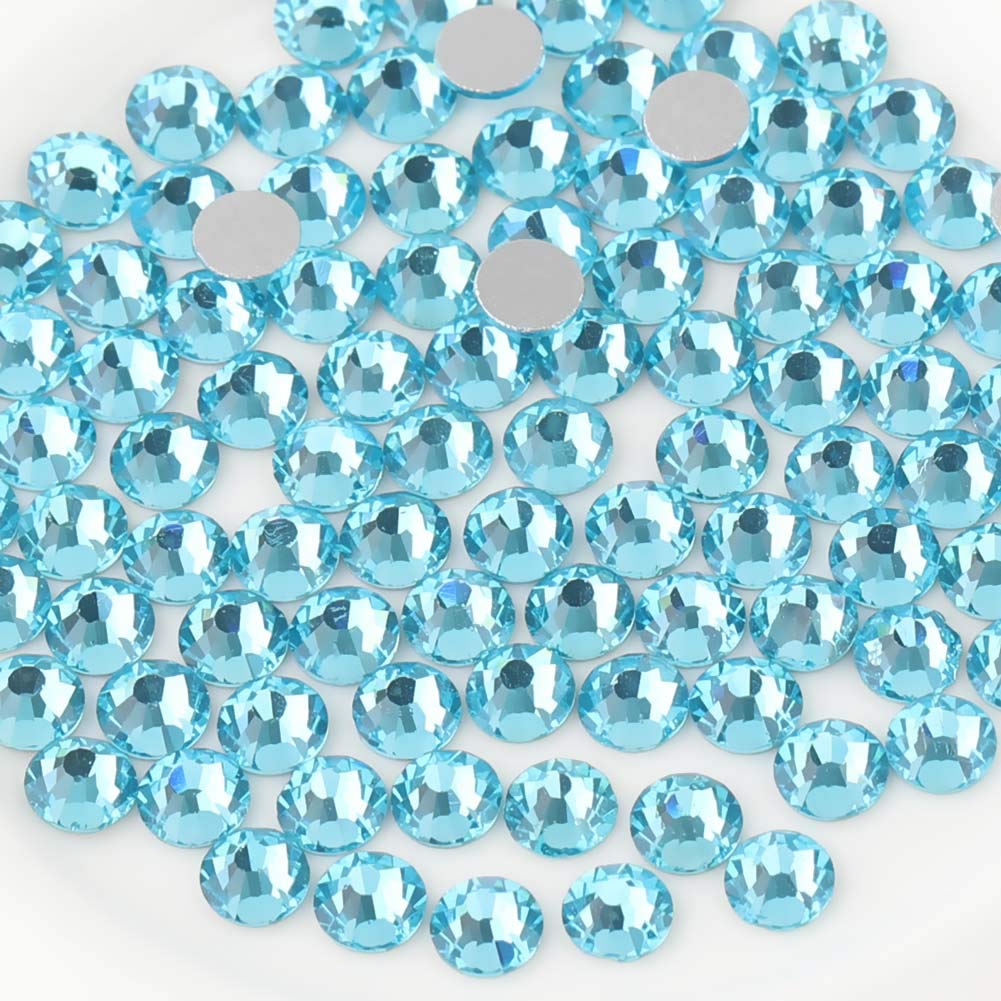 beadsland Flat Back Crystal Rhinestones Round Gems, Aquamarine (2.3-2.5mm) SS8/1440pcs