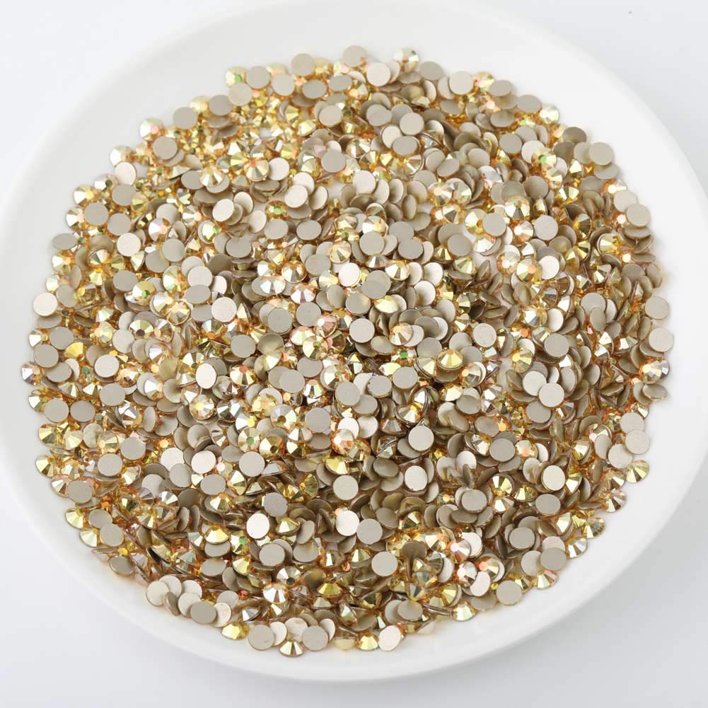beadsland 288 Piece Flat Back Crystal Rhinestones Round Gems, 1.3mm-8.6mm, Metal Sunlight (SS30(6.3-6.5mm))