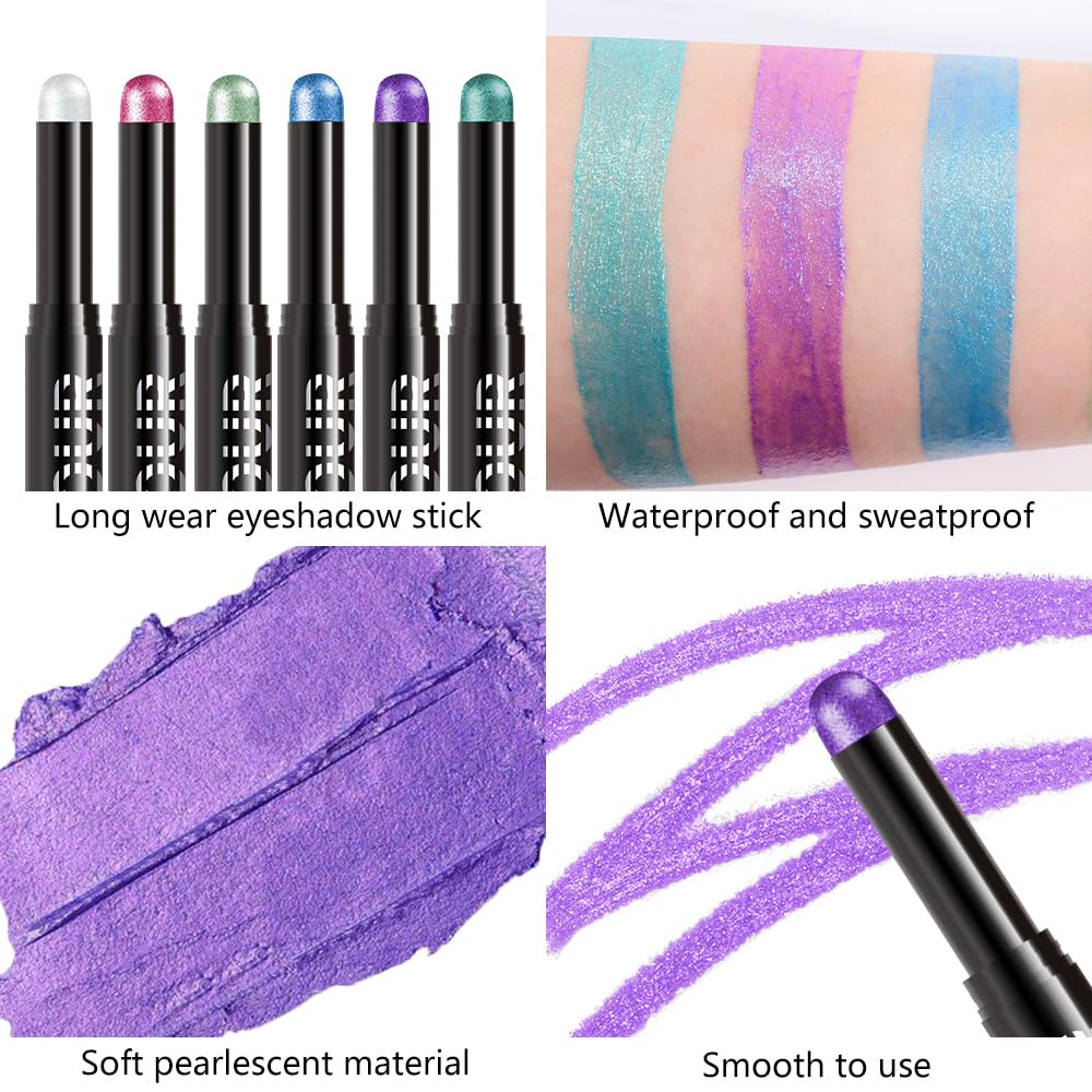 Purple Shimmer Cream Eye Shadow Stick Makeup for Women, Purple Shimmer Matte Eye Shadow Brightener Stick for Eyes, Long-lasting Waterproof Eyeshadow Pencil Applicator Blendable for Eye Highlight 23