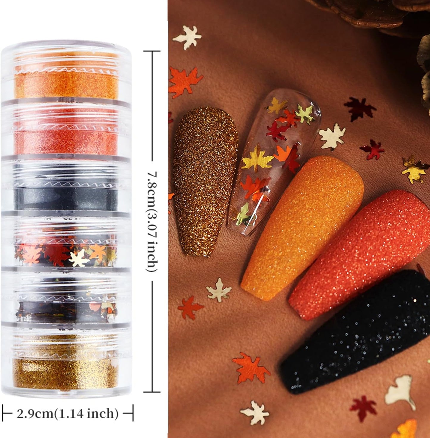 Fall Nail Art Glitter Maple Leaf Nail Sequins Flakes, 4 Colors Manicure fine Glitter Powder, 3D Holographic Ginkgo Biloba Nail Stickers Decals Supplies Nail Charms for Women Girls 6 Box