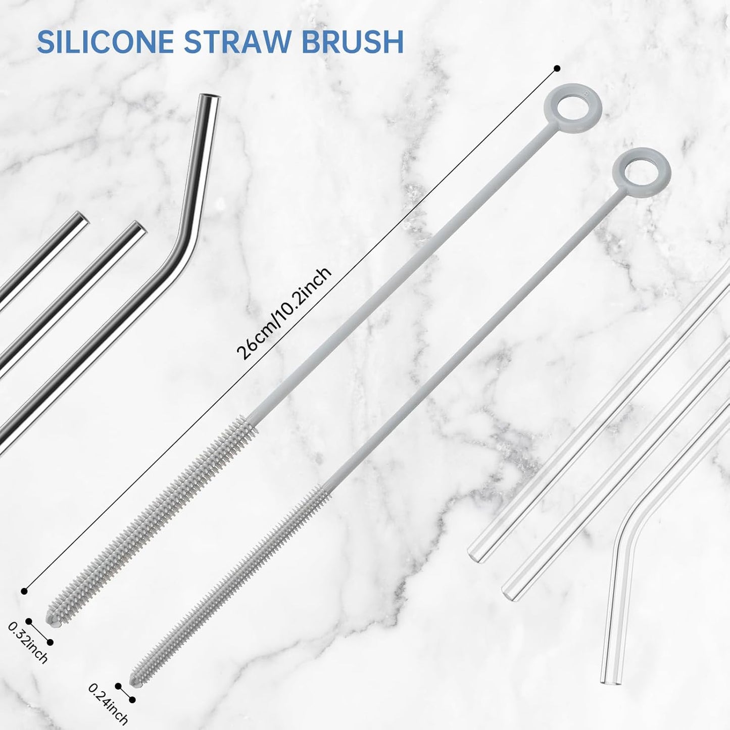 Baby Bottle Brush and Straw Cleaner Brush Set, Extra Long Double-Ended Soft Silicone Brush Cleaner for Baby Bottles, Water Bottles, Cups, Breast Pumps, Detachable & Hangable