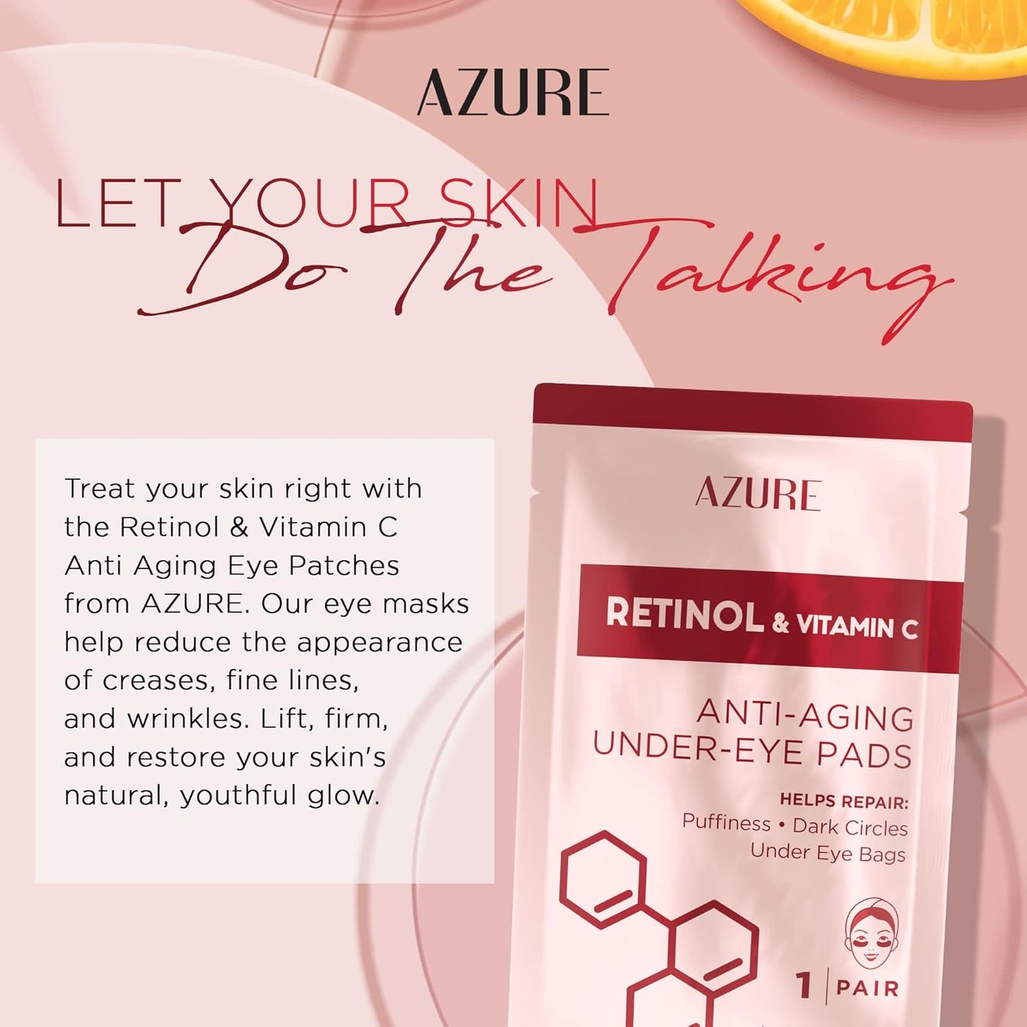 AZURE Retinol & Vitamin C Anti Aging Under Eye Pads - Hydrating & Refreshing Eye Mask Patches - Reduces Fine Lines, Wrinkles, Dark Circles & Puffiness - Skin Care Made in Korea - 5 Pairs