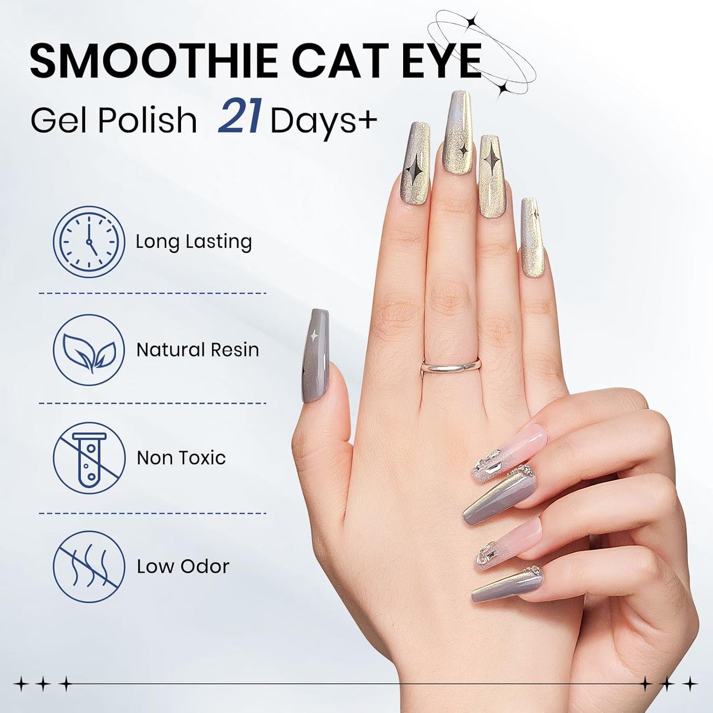 Cat Eye Gel Nail Polish, Glitter Cateye Gel Polish Magnetic Shimmer Gel Polish Holographic Cat Eye Effect with Magnet Soak Off U V Gel Salon DIY at Home, 0.5 OZ