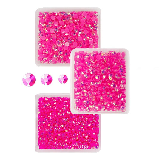 Hot Pink AB Resin Rhinestones for Crafting 3mm 4mm 5mm Rose Pink Flatback Jelly Stones SS10 SS16 SS20 Non-Hotfix Diamonds Gems Charms for Nails Face Eyes Makeup Body Tumblers Bottles DIY Crafts