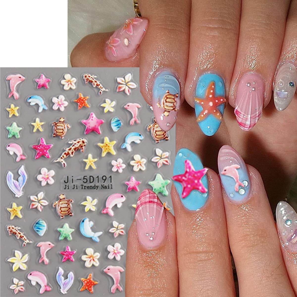 Flower Nail Stickers Summer Nail Decals Shell Nail Stickers for Nails Art Colorful Starfish Sea Turtles Corals Fish Design Ocean Nails Art Sticker for Women Decor Manicure Supplies 3 Sheet