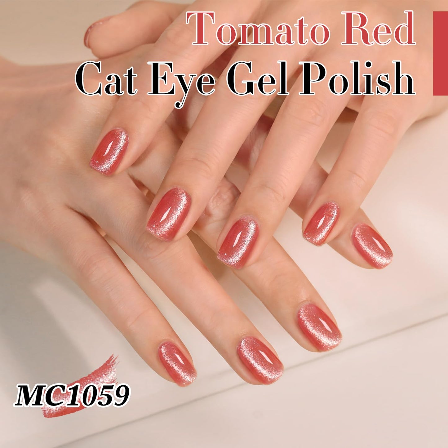 Double Rhythm Cat Eye Gel Polish with Magnet 15ML Holographic Glitter Shimmer Translucent Jelly Color 0.5 OZ Magnetic Gel Polish Salon DIY at Home (Rose Peach-MC1059)