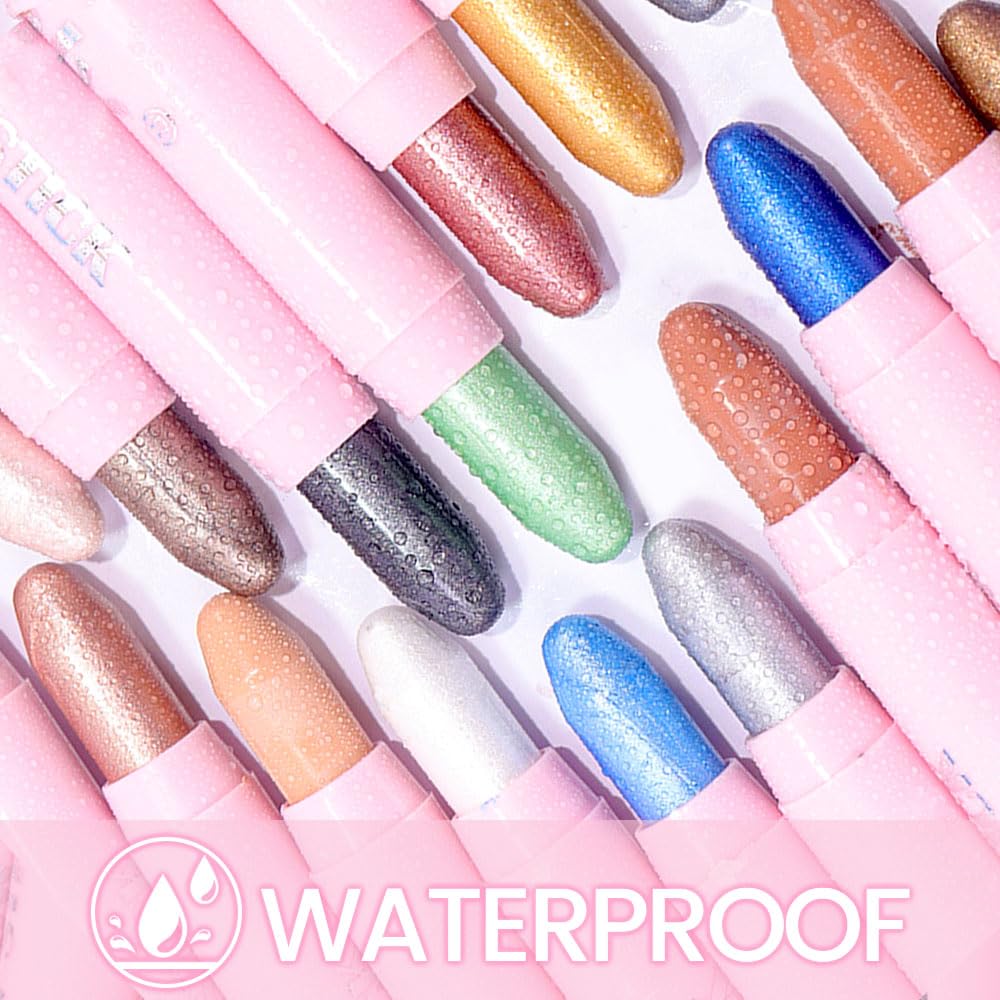 evpct 2Pcs Cream Eye Shadow Brightener Sticks Set for Eyes Waterproof, Champagne & Rose Gold Shimmer Cream Eyeshadow Applicator Stick Long Lasting Pigmented Eye Makeup sombras en crema para ojos 17+37