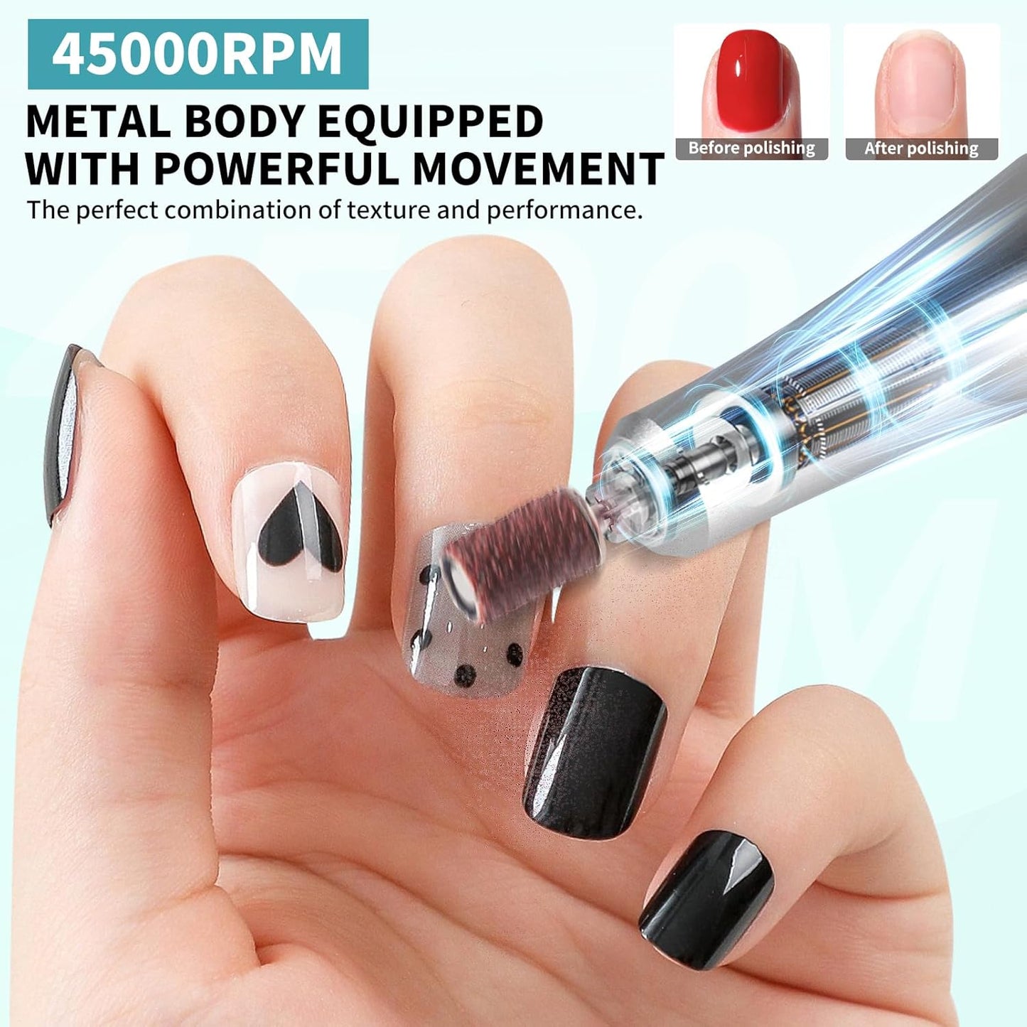 Electric Nail Drill Professional Kit - 45000RPM Electric Nail File Efile Portable Nail Drill Cordless with Bits & Base,E File Machine Nail Grinder for Women (Blue)