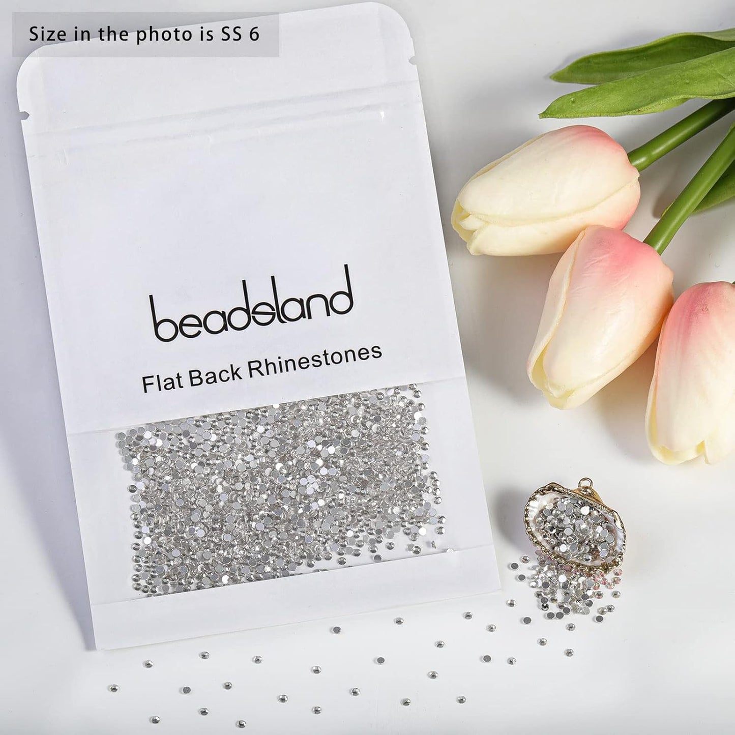 beadsland Flat Back Crystal Rhinestones Round Gems for Nail Art and Craft Glue Fix, Crystal (1.9-2.0mm) SS6/1440pcs