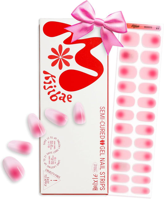 60% Semi-Cured Gel Nail Strips Kit (champagne blush) – Long Lasting, Easy to Apply Premium Gel Strips Set, 24 pcs, Includes 2 Prep Pads, Nail File, Cuticle Stick