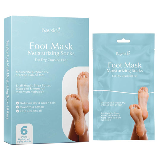 Foot Mask Moisturizing Socks for Dry Cracked Feet | Hydrates with Snail Mucin Shea Butter Hyaluronic Acid Bisabolol Vitamin E | Exfoliating Foot Mask for Callus Removal Dead Skin and Soft Feet
