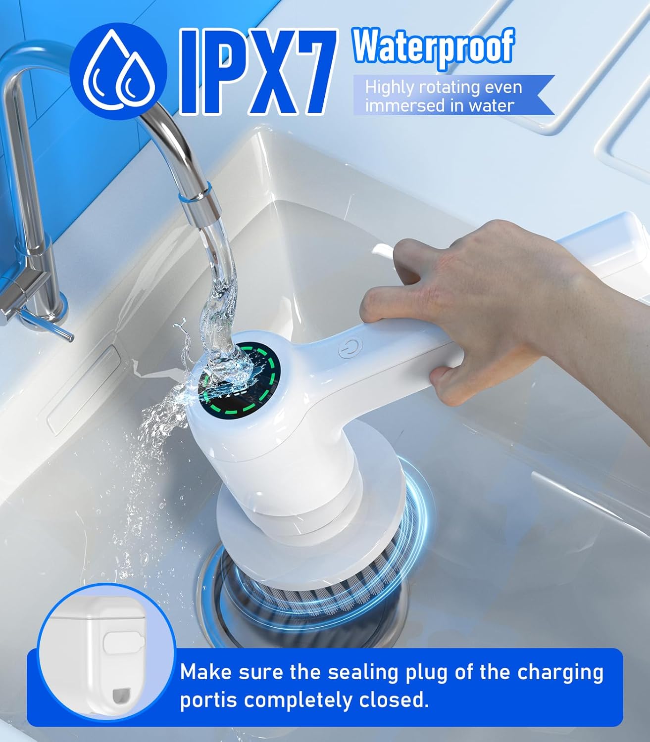 Electric Spin Scrubber, Cordless Electric Cleaning Brush with 5 Replaceable Heads, Battery Level Display Handheld Electric Scrubber for Cleaning Bathroom, Tub, Tile, Floor, Sink, Window, Stove Hsicily