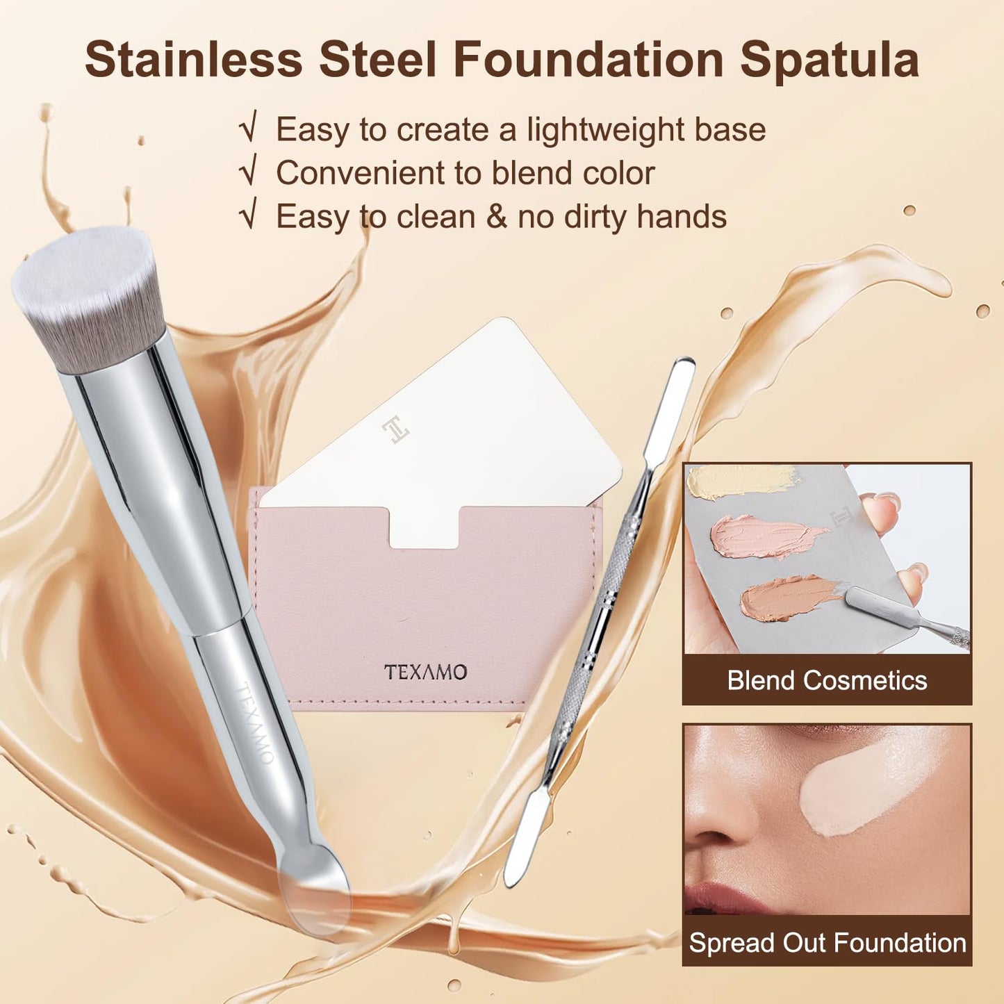 Foundation Makeup Spatula Mixing Makeup Palette Spatula Foundation Brush, Makeup Spatula and Palette Set, Spatula for Makeup Professional Makeup Tool(Foundation Bruh+Spatula+Palette)