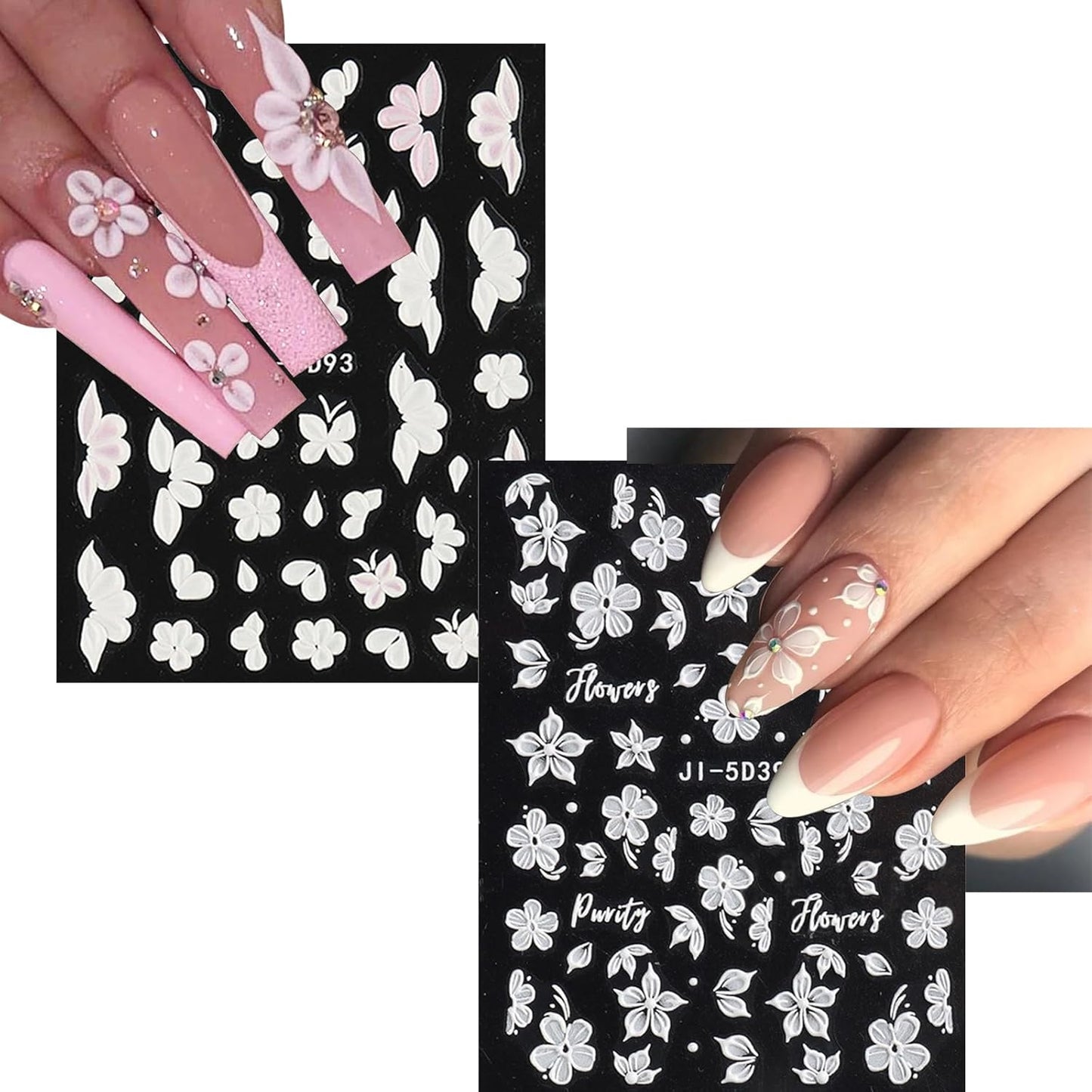 6 Sheets Flower Nail Art Stickers Decals 5D Embossed Nail Decals Spring Summer Self-Adhesive Nails Accessories 3D Flowers Decal for Women Nails Design Decoration