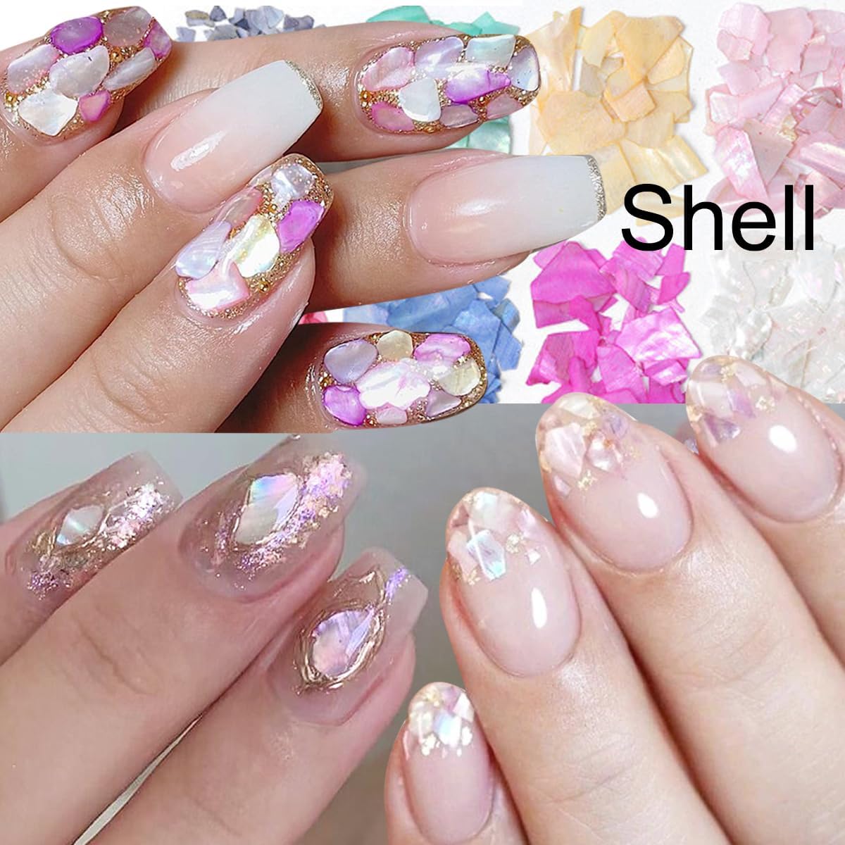 3 Boxes 36 Grids Nail Art Foil Flakes Glitter Irregular Mica Seashell Flakes,Nail Supplies Glitter Slice Colorful Marble Seashell DIY Acrylic Decorations Charms