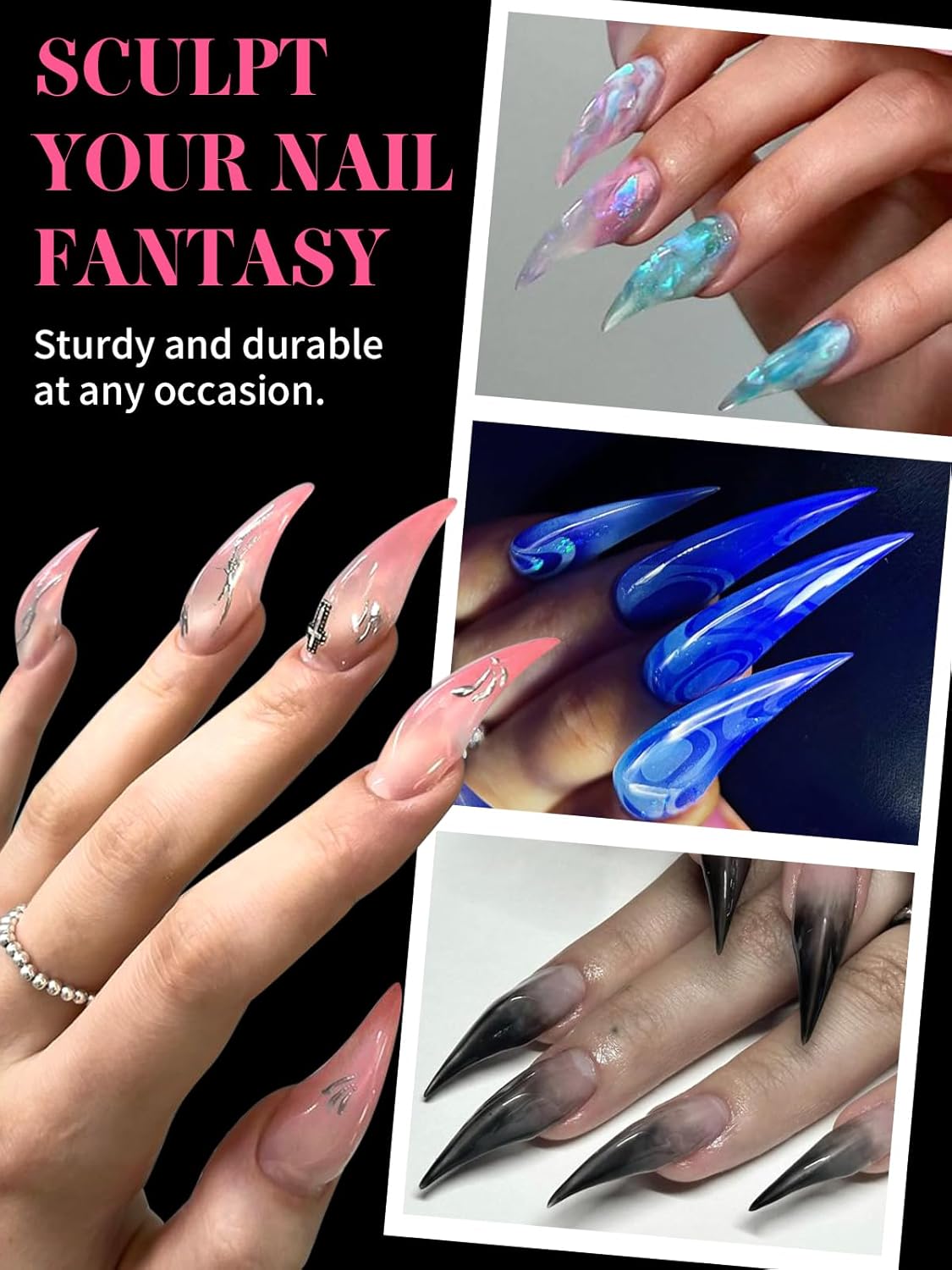 EBANKU Dual Nail Forms for Poly Extension Gel, 150 PCS Clear Eagle Claw Nail Molds Reusable 15 Sizes Hawk Curve Nail Extension Forms for Builder Gel Manicure Design Salon DIY