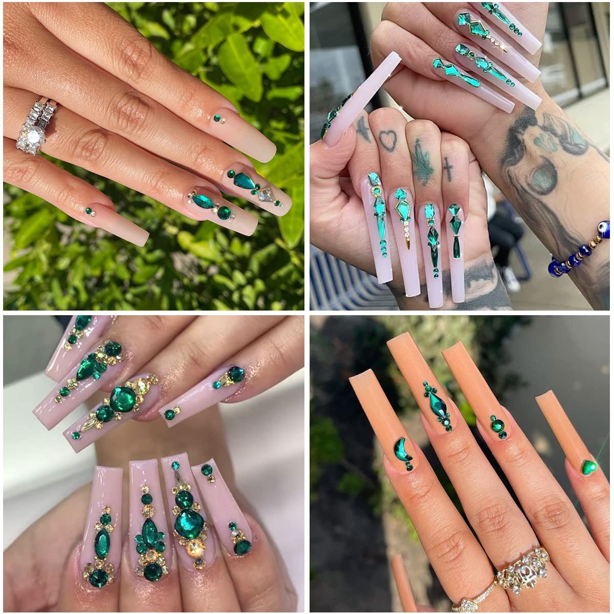 Emerald Green Nail Rhinestones Multi Shapes Flatback Green Crystals Gems Round Beads K9 Glass Stones Diamonds jewels Nail Art Supplies Nail Charms for Nails Faces Eyes Makeup Crafts DIY