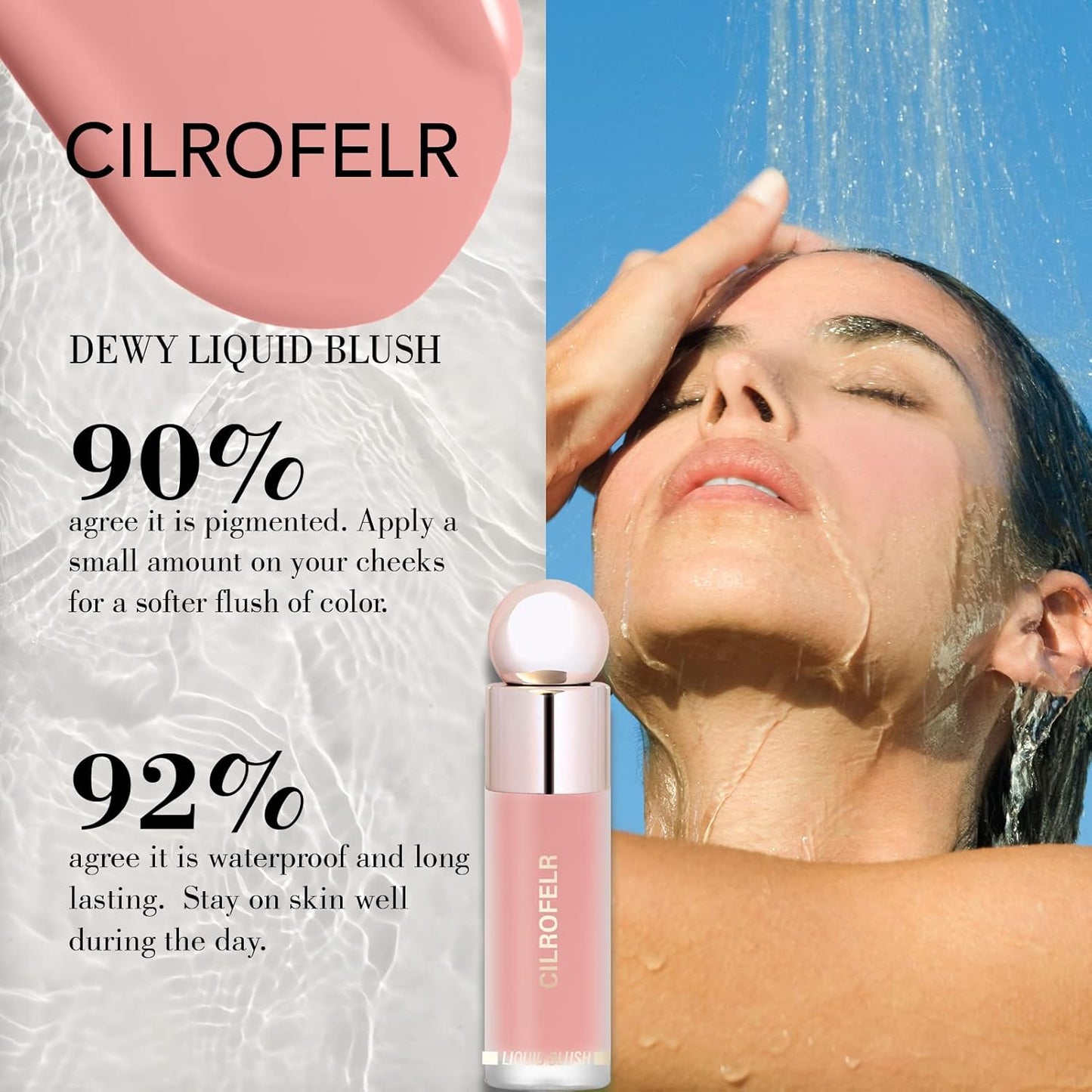 Cilrofelr Dewy Liquid Blush, Soft Cream Liquid Blush for Cheek, Buildable & Blendable Pigment, Lightweight & Smooth Texture, Longwear Formula for a Soft, Natural Flush (04 Rosy Mauve)