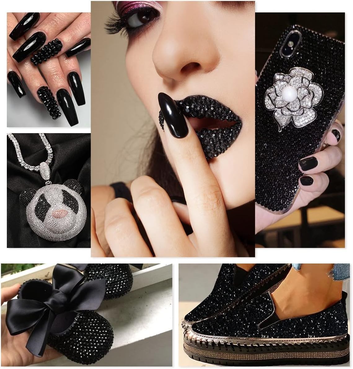 4 Boxes Jet Black Nail Rhinestones and Glitters 24 Shapes K9 Glass Flatback Gems Round Stones Diamonds Crystals Nail Art Charms for Acrylic Nails Faces Eyes Makeup DIY Crafts Tumblers Clothes Shoes