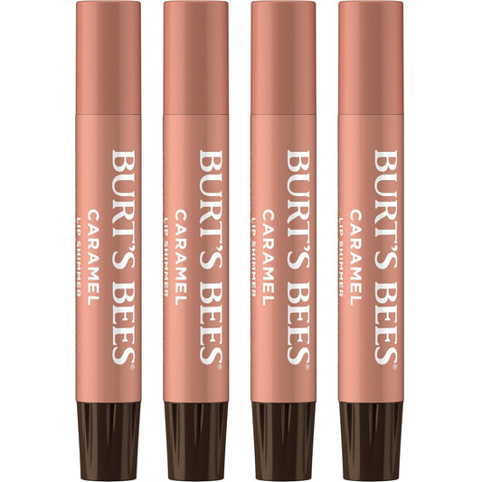 Burt's Bees Shimmer Lip Tint Set, Tinted Lip Balm Stick, Moisturizing for All Day Hydration with Natural Origin Glowy Pigmented Finish & Buildable Color, Caramel (4-Pack)