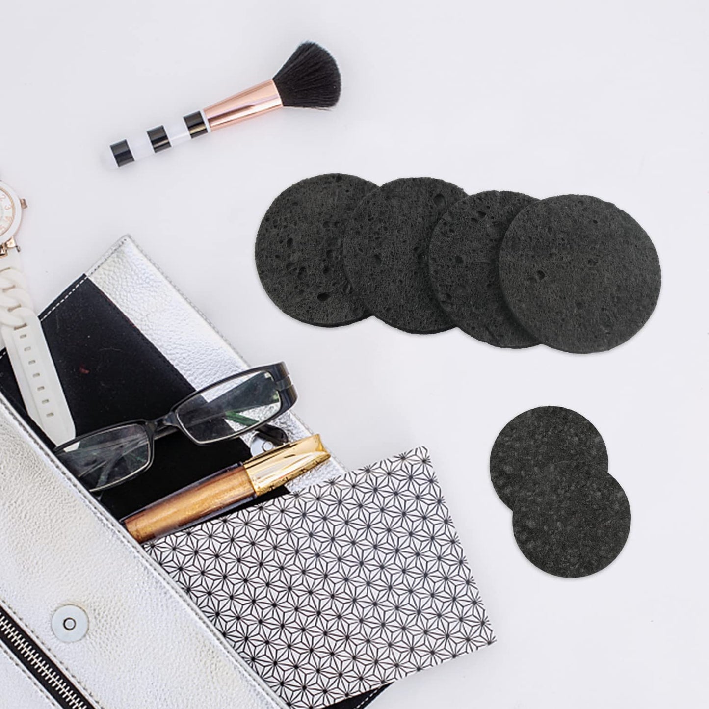 50-Count Facial Sponges Compressed Natural Cellulose Sponge Round Shape Face Sponge for Face Cleansing Exfoliating and Makeup Removal, Black