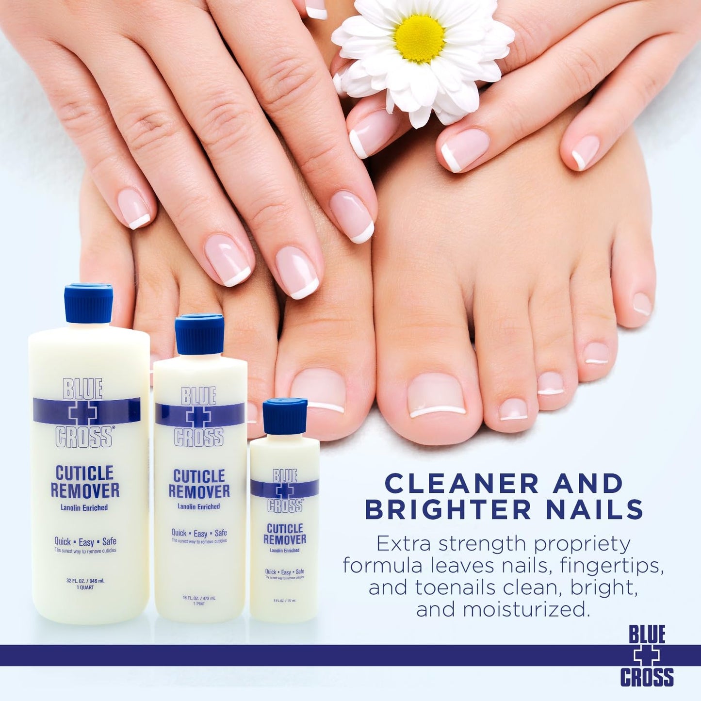 Blue Cross Cuticle Remover Liquid, Cuticle Softener for Nails, Professional Nail Care with Lanolin for Brittle Hang Nails, Hydrating, Moisturizing, Dry Cuticles, Made in USA, 32oz