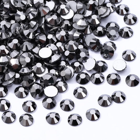 Black Hematite Flatback Rhinestones, Glass Rhinestones for Nail Art and Craft, Glue Fix, Loose Crystal Gemstones(Black Hematite, SS30, 288pcs, 6.4-6.6mm)