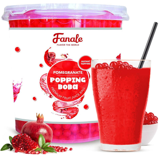 Fanale Pomegranate Popping Boba Pearls, Vegan, Non GMO, Gluten Free, Fat Free, Perfect for Bubble Tea, Smoothies, Ice Cream, Desserts, and Beverages.