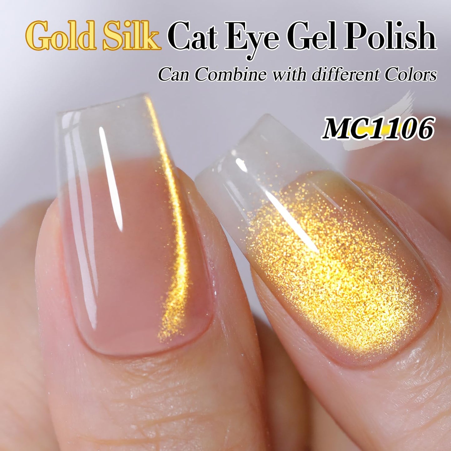 Double Rhythm 0.5 OZ Cat Eye Gel Polish with Magnet 15ML Holographic Glitter Shimmer Translucent Jelly Color Magnetic Polish Salon DIY at Home (Jelly Gold-MC1106)