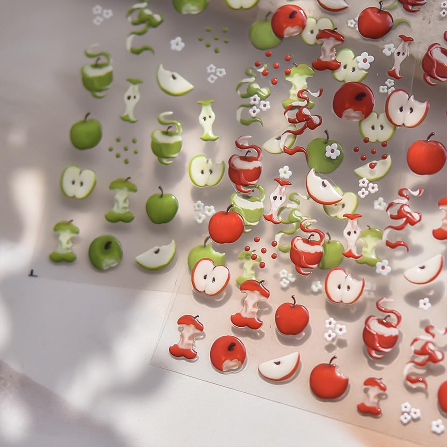 Apple Nail Stickers for Nail Art Cute Green Apple Sticker Flower Nail Art Stickers 5D Embossed Nail Decals 3D Self-Adhesive Nails Supply Manicure Sliders for Nails Decoration