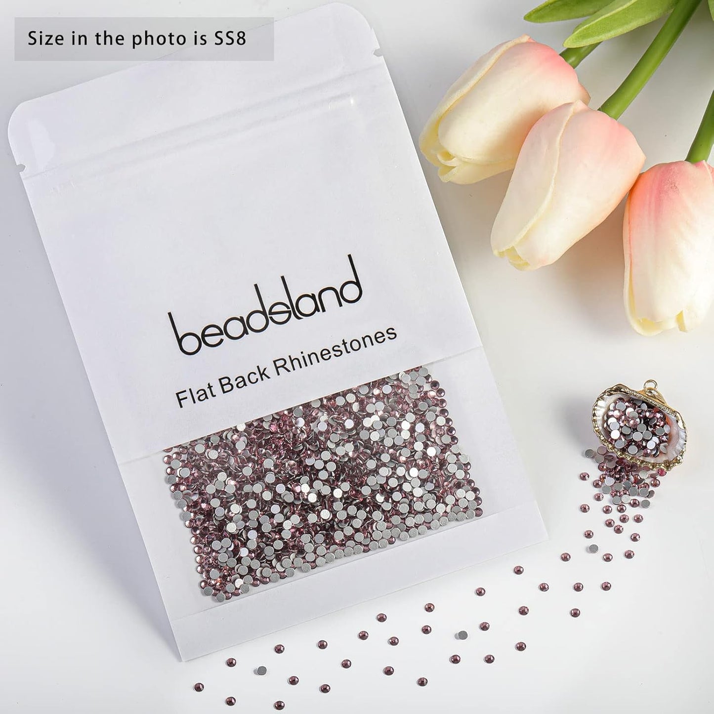 beadsland Flat Back Crystal Rhinestones Round Gems for Nail Art and Craft Glue Fix, Light Purple (2.3-2.5mm) SS8/1440pcs