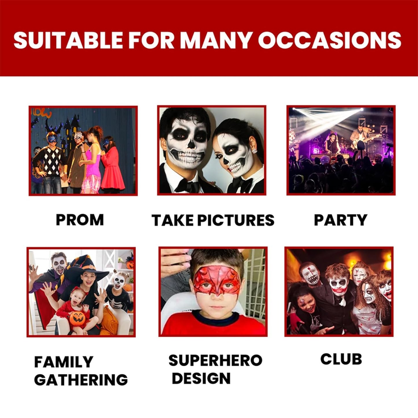 Clown Makeup Kit Face Paint Clown Wheel Black White Red Eye Black Football Softball Baseball Sports,Professional Halloween Joker Zombie Skeleton Vampire Makeup