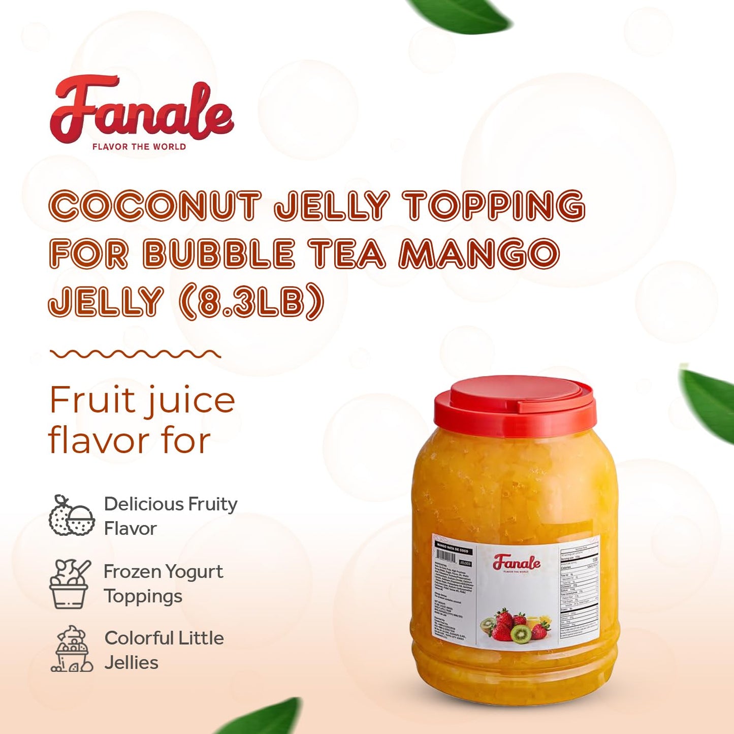 Fanale Coconut Jelly Topping nata de coco for Bubble Tea 8.3 lb | Mango Jelly | for Boba Tea, Smoothies, Slushes, Desserts | 8.3lb | JEL003