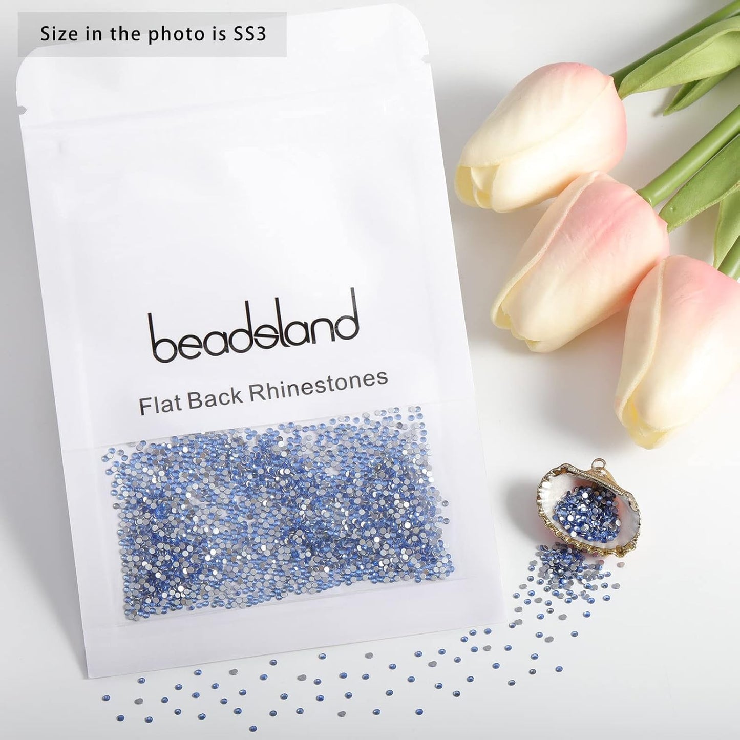 beadsland Flat Back Crystal Rhinestones Round Gems for Nail Art and Craft Glue Fix,Light Blue (1.3-1.4mm) SS3/1440pcs