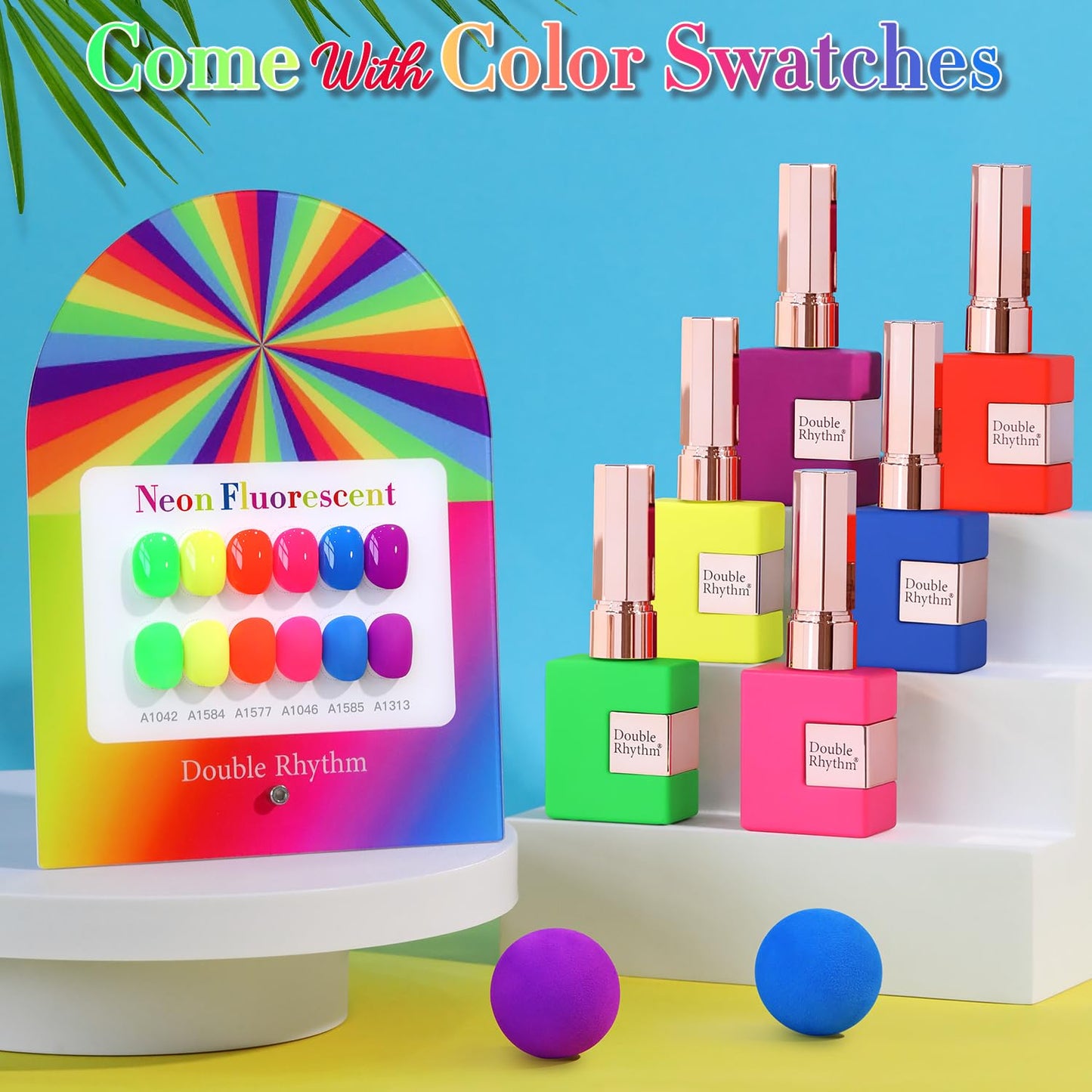 Double Rhythm 6 Pcs 15 ML Gel Polish Set Same Color Same Bottle Soak Off Gel Polish Kit Nail Art Manicure Salon DIY at Home for Women (Neon Green Red Pink Blue Purple-T6-12)