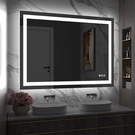Amorho LED Bathroom Mirror 40'' X30'' with Front Light and Backlit, Stepless Dimmable Wall Mirrors with Anti-Fog, Shatter-Proof, Memory, 3 Colors, Double LED Vanity Mirror (Horizontal/Vertical)
